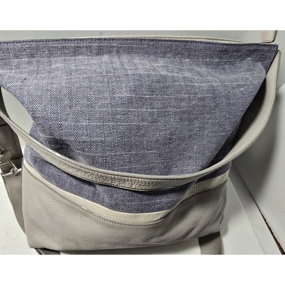 FOSSIL Maya Gray Denim Hobo Shoulder Bag Purse Pebbled Leather Fabric - Picture 4 of 16